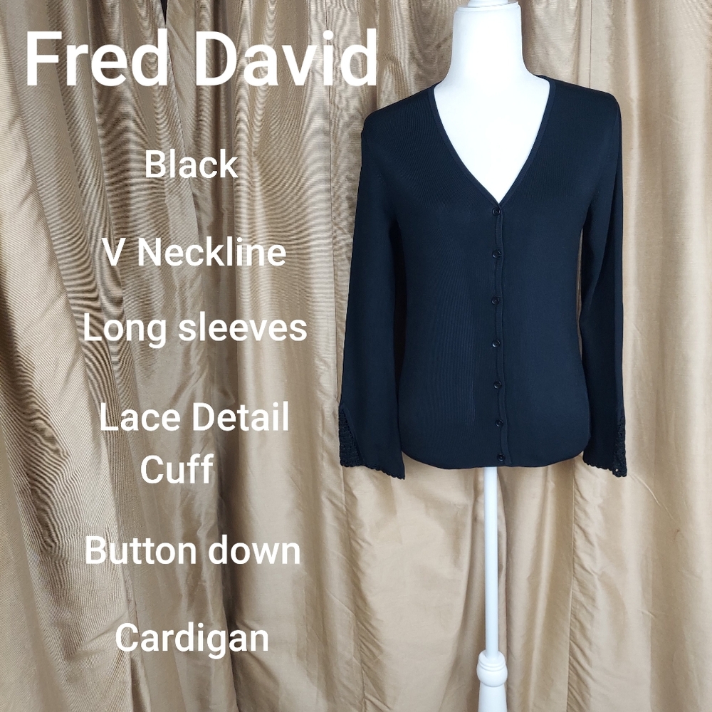 Fred David black lace detail cuff cardigan size S